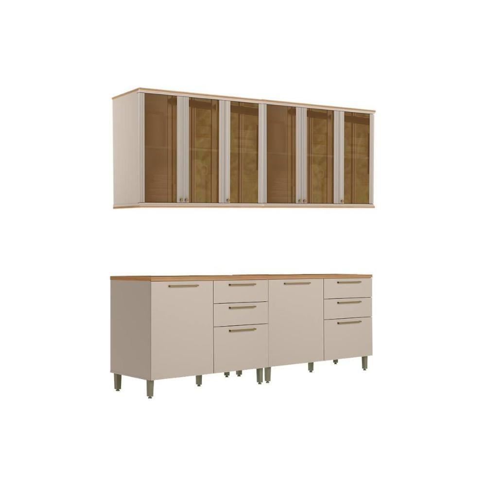 Kit Cozinha Modulada 2 Peças Atena 4 Peças (2balcões+2aéreos) Cp25 Jequitiba-off White Fosco-linea Brasil - 1
