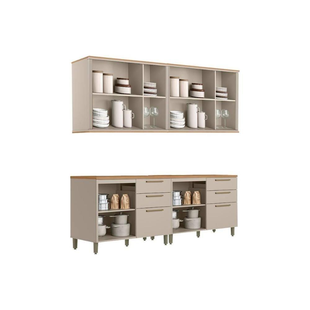 Kit Cozinha Modulada 2 Peças Atena 4 Peças (2balcões+2aéreos) Cp25 Jequitiba-off White Fosco-linea Brasil - 3