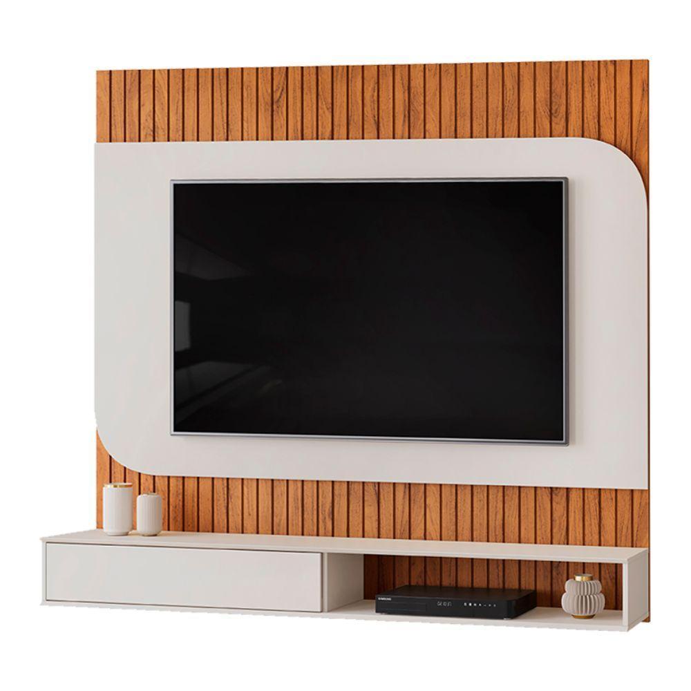 Painel Para Tv Até 65 Polegadas Detalhe Frisado Com Nichos Catar Madeirado/off White Madeirado/off White - 1