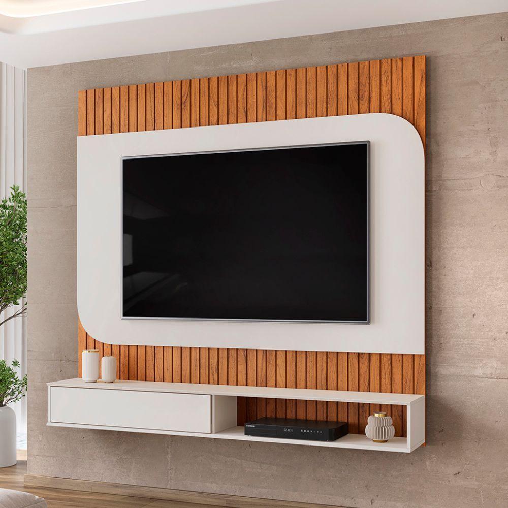 Painel Para Tv Até 65 Polegadas Detalhe Frisado Com Nichos Catar Madeirado/off White Madeirado/off White - 3