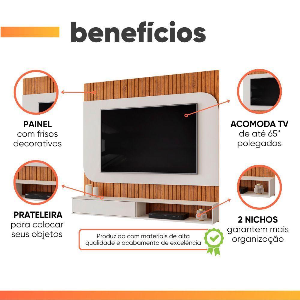 Painel Para Tv Até 65 Polegadas Detalhe Frisado Com Nichos Catar Madeirado/off White Madeirado/off White - 5