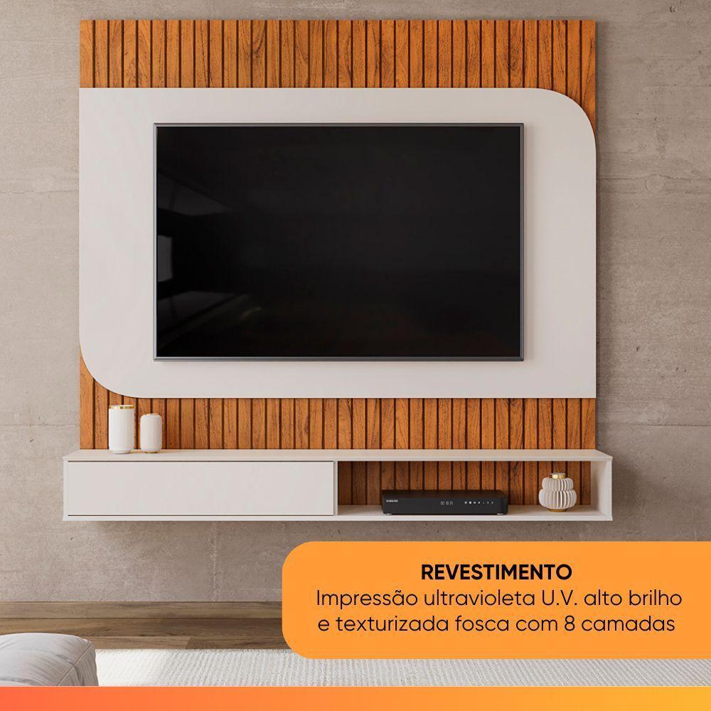 Painel Para Tv Até 65 Polegadas Detalhe Frisado Com Nichos Catar Madeirado/off White Madeirado/off White - 9