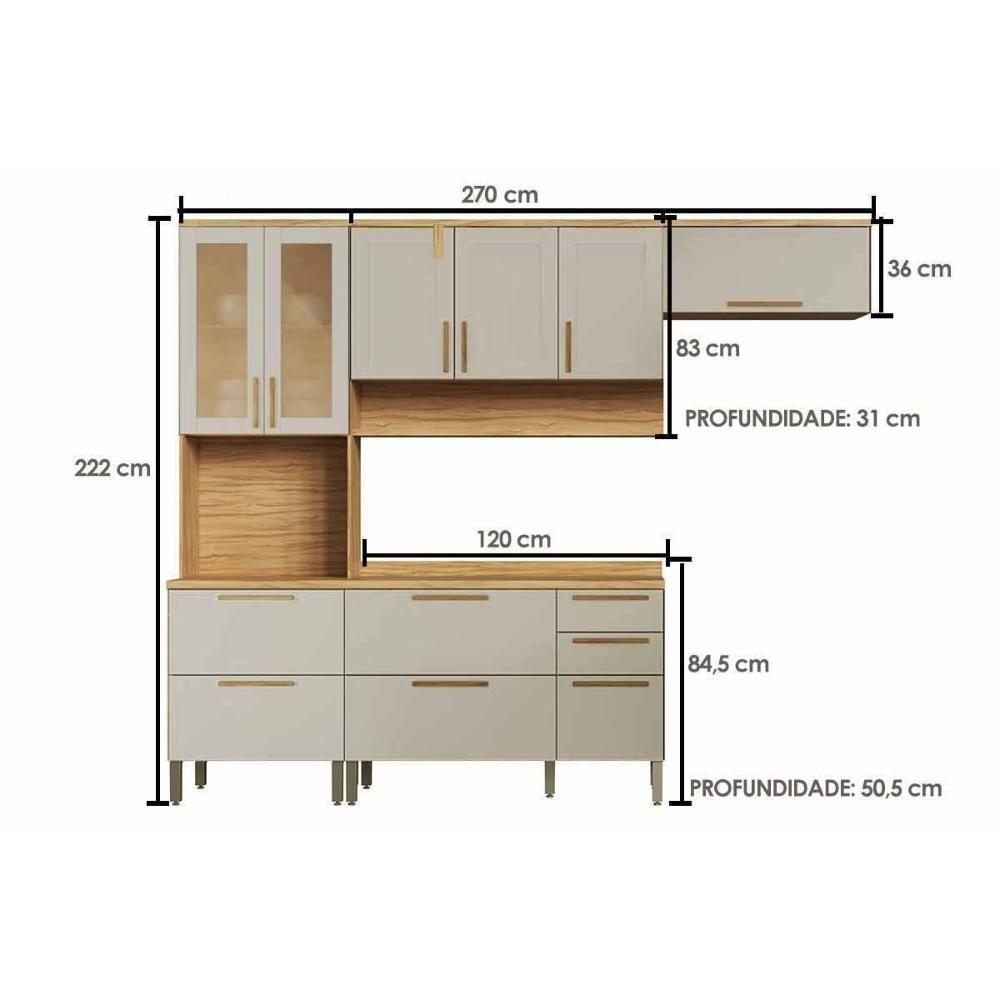 Kit Cozinha Modulada 4 Peças Riesling (2aéreos+1balcão+1paneleiro) C4p229 Amendoa-off White - Ronipa - 2