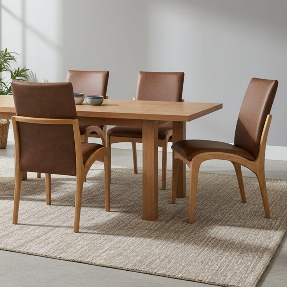 Kit 4 Cadeira Aura Estofada Estrutura Em Madeira Maciça Courino Marrom Conforto Para Sala De Jantar Mobília Decor - 1