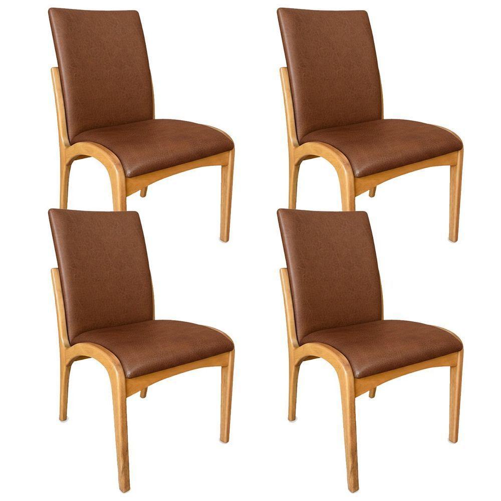 Kit 4 Cadeira Aura Estofada Estrutura Em Madeira Maciça Courino Marrom Conforto Para Sala De Jantar Mobília Decor - 2