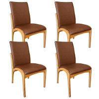 Kit 4 Cadeira Aura Estofada Estrutura Em Madeira Maciça Courino Marrom Conforto Para Sala De Jantar Mobília Decor - 2