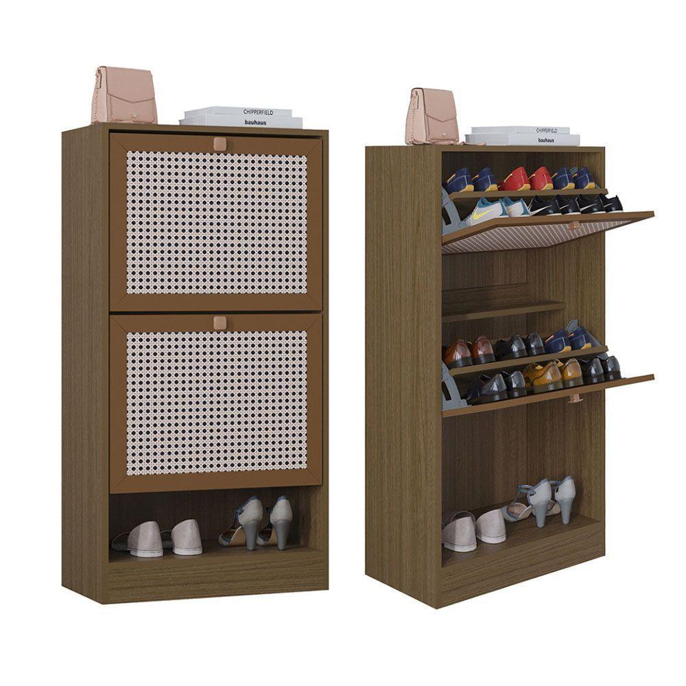 Kit 2 Sapateiras Tropical 2 Portas Multiuso Vertical Poquema Carvalho - 1