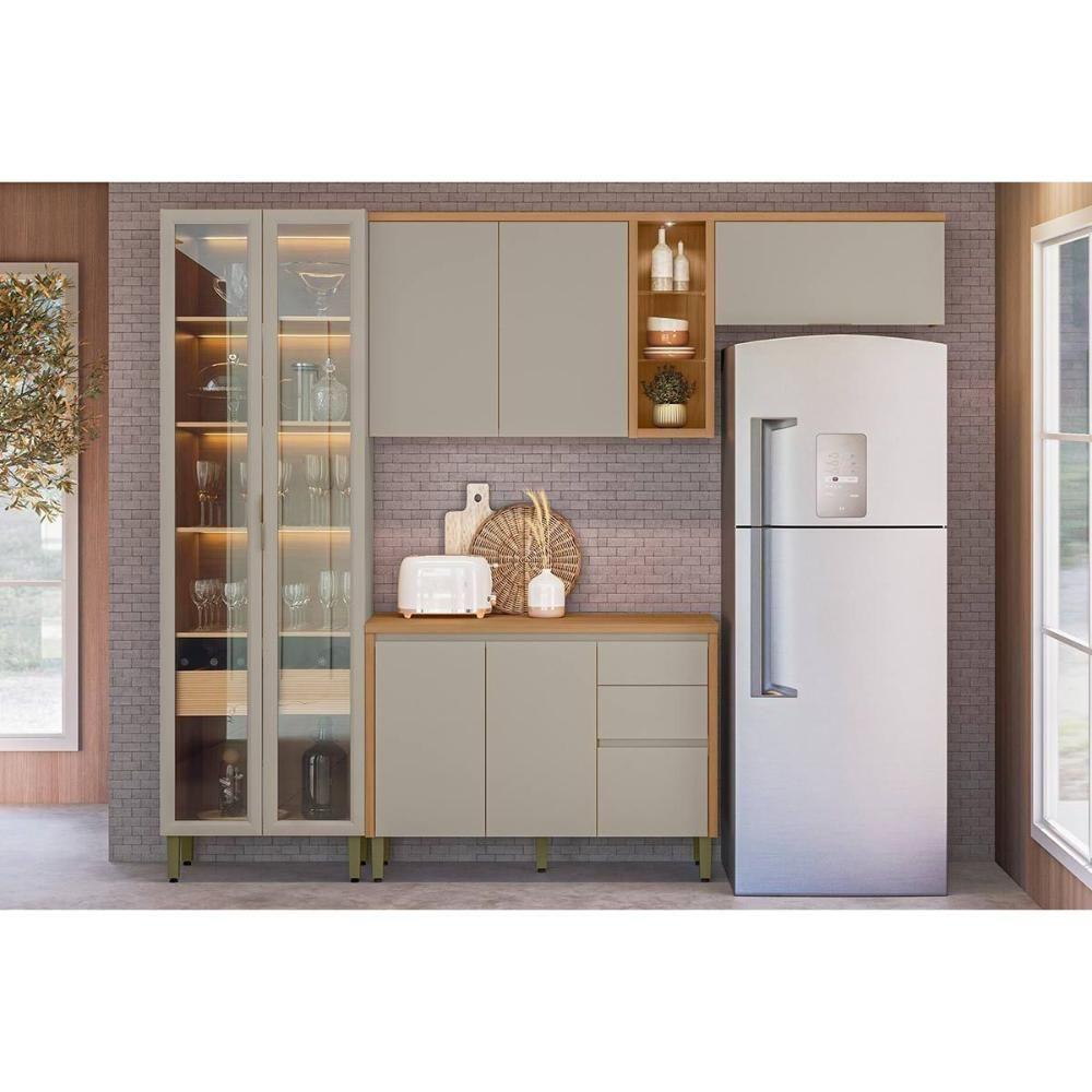 Kit De Cozinha Completa 4 Peças Allure (2aéreos+1balcão+1cristaleira) Cp11 Jequitiba-gris Fosco - Linea Brasil - 1