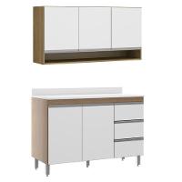 Kit Balcão Tampo Cozinha Armário Aéreo 120cm Mdp Menu Móveis Branco - 1