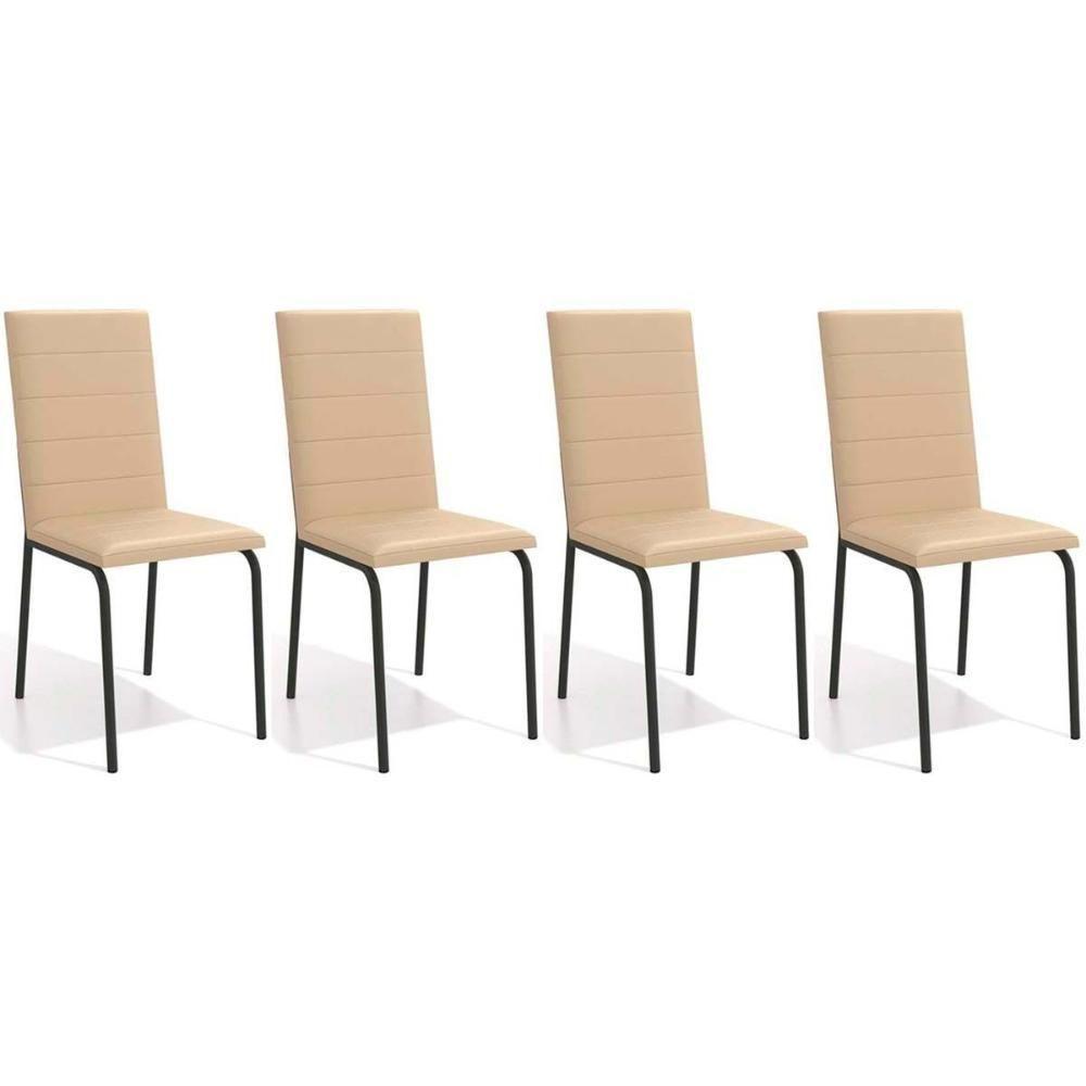 Kit 4 Cadeiras Sala Jantar Amsterdã C091prf Aço 4 Un Preto-corano Bege - Kappesberg - 1