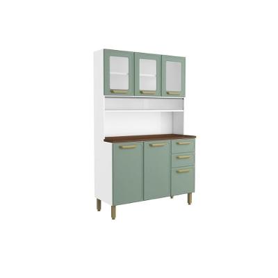 Kit De Cozinha Compacta Bella C- 6 Portas (3 C- Vidro) E 2 Gavetas 120cm Verde - Bertolini