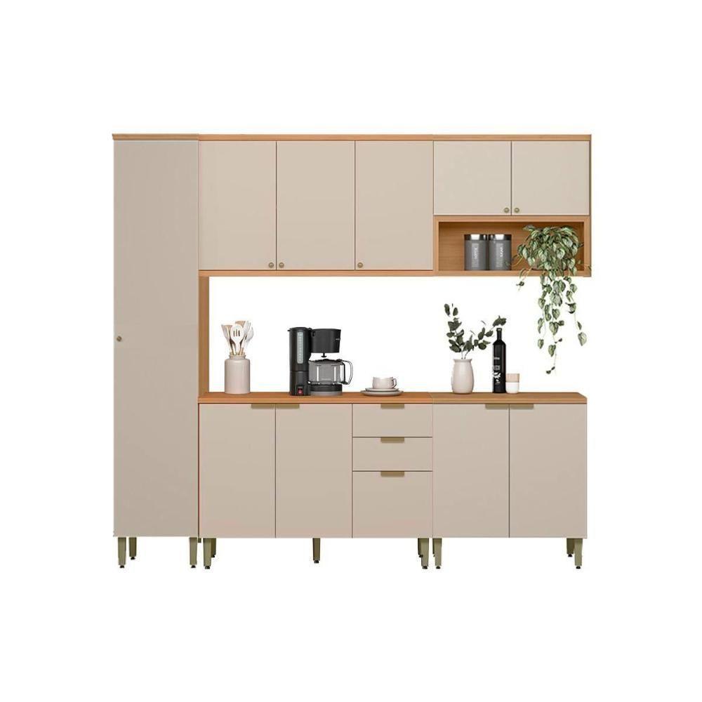 Kit De Cozinha Completa 5 Peças Selene (2balcões+2aéreos+1paneleiro) Cp24 Jequitiba-off White Fosco - Linea Brasil - 1