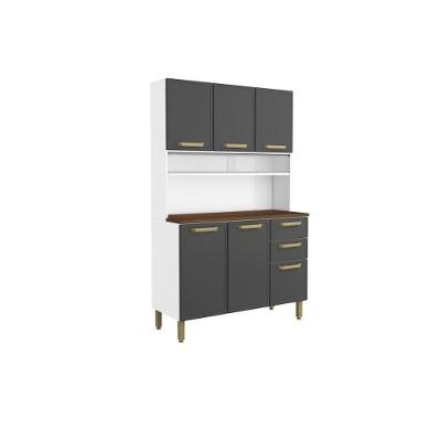 Kit de Cozinha Compacta Bella C 6 Portas 2 Gavetas Aço 120cm Grafite
