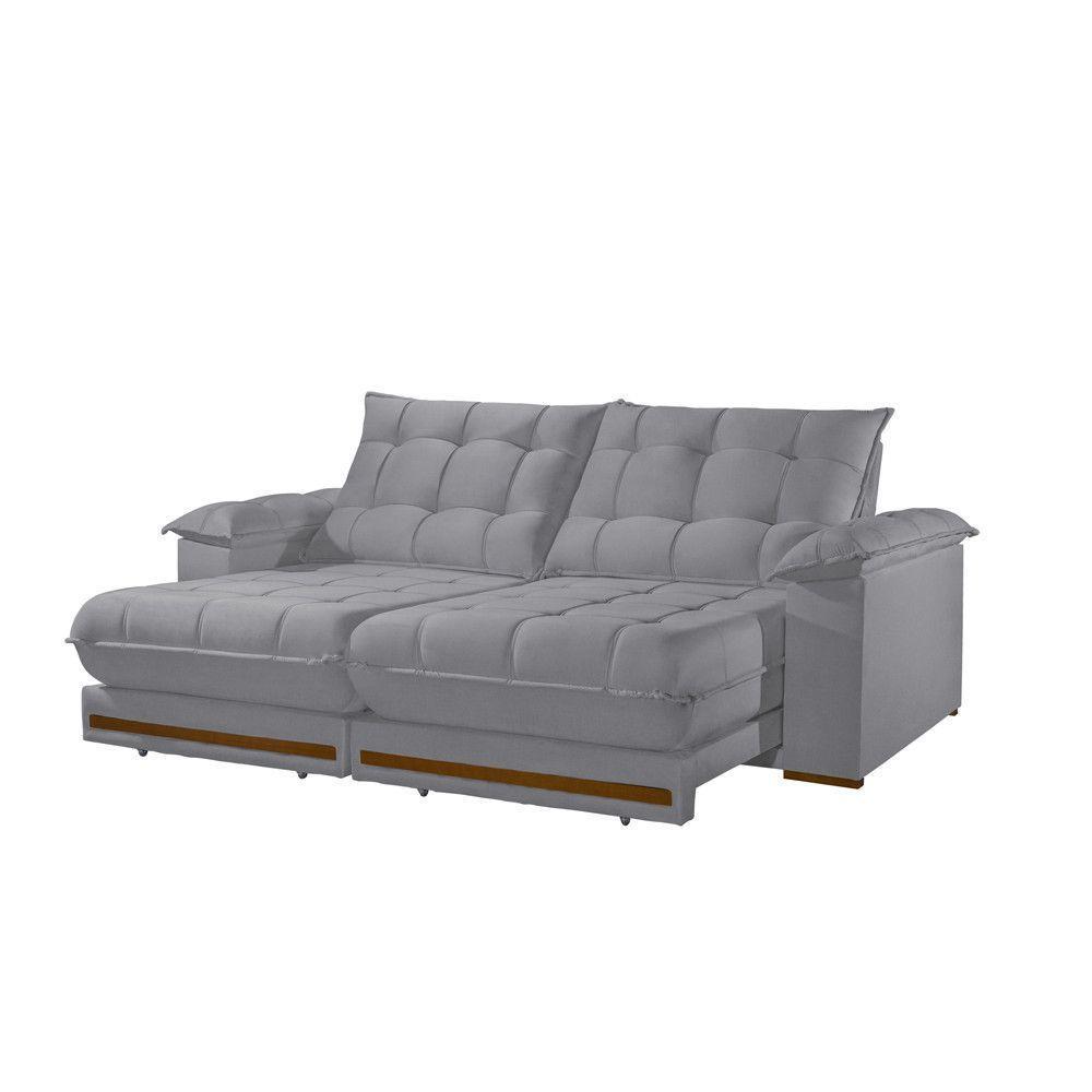 Sofá Retrátil Barcelona 2,30m 4 Lugares Molas Ensacadas Txr Prata - 2