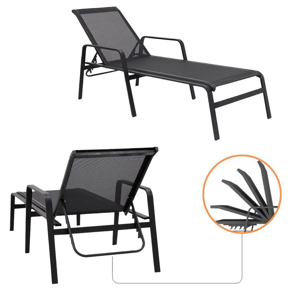 Kit 2 Cadeira Espreguiçadeira Sevilha Tela Sling Alumínio Praia Piscina Preto - 1