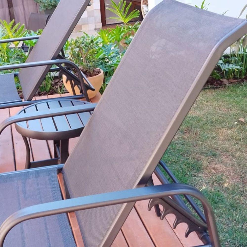 Kit 2 Cadeira Espreguiçadeira Sevilha Tela Sling Alumínio Praia Piscina Preto - 3