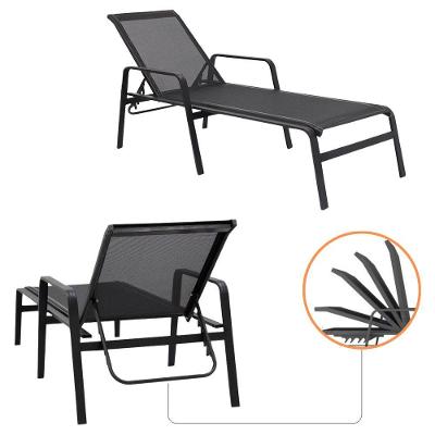 Kit 2 Cadeira Espreguiçadeira Sevilha Tela Sling Alumínio Praia Piscina Preto