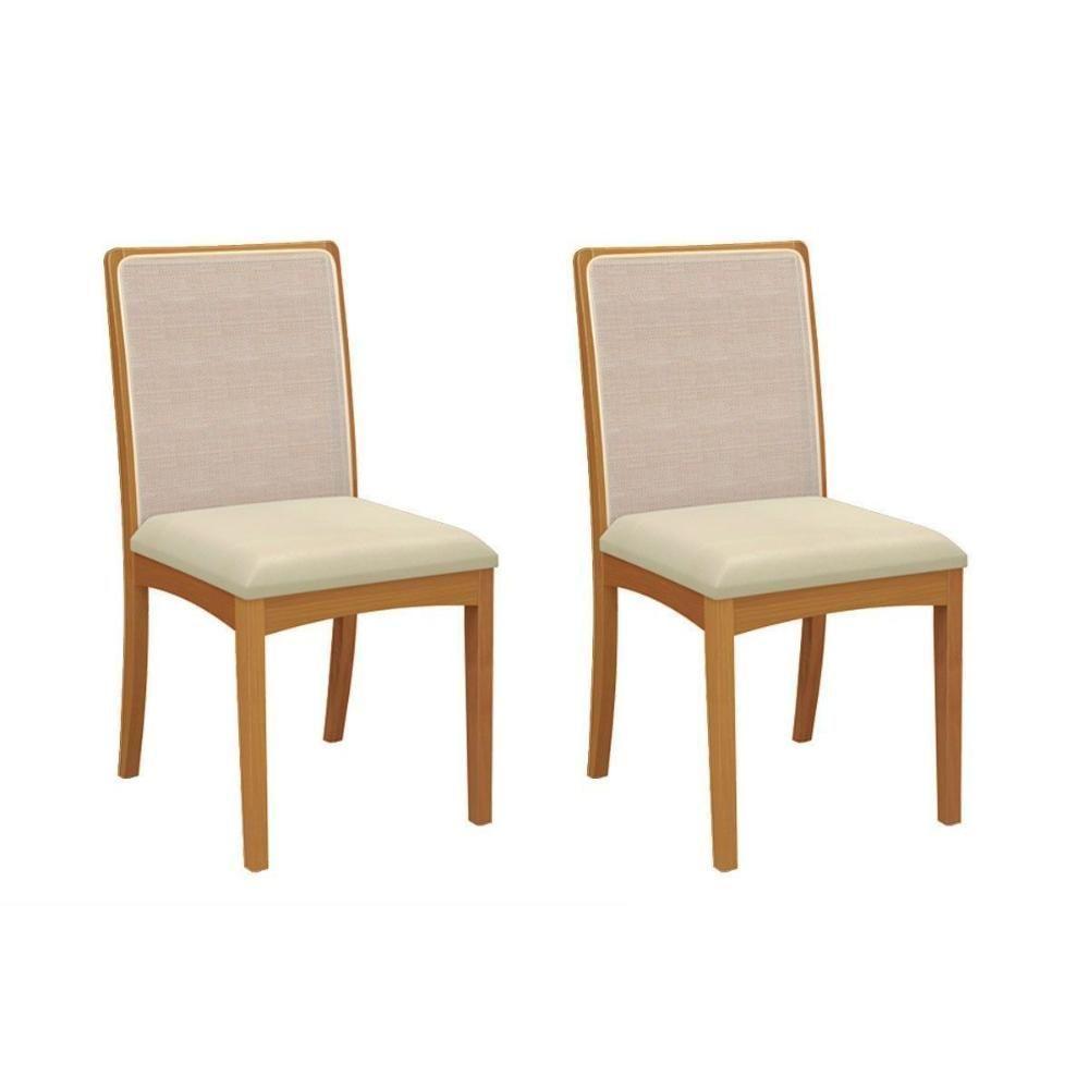 Kit 2 Cadeiras Sala Jantar Lara 2cmm009ca Premium Madeira Maciça 2 Un Carvalho-linho Bege Argila-tela Bege - Kappesberg - 1