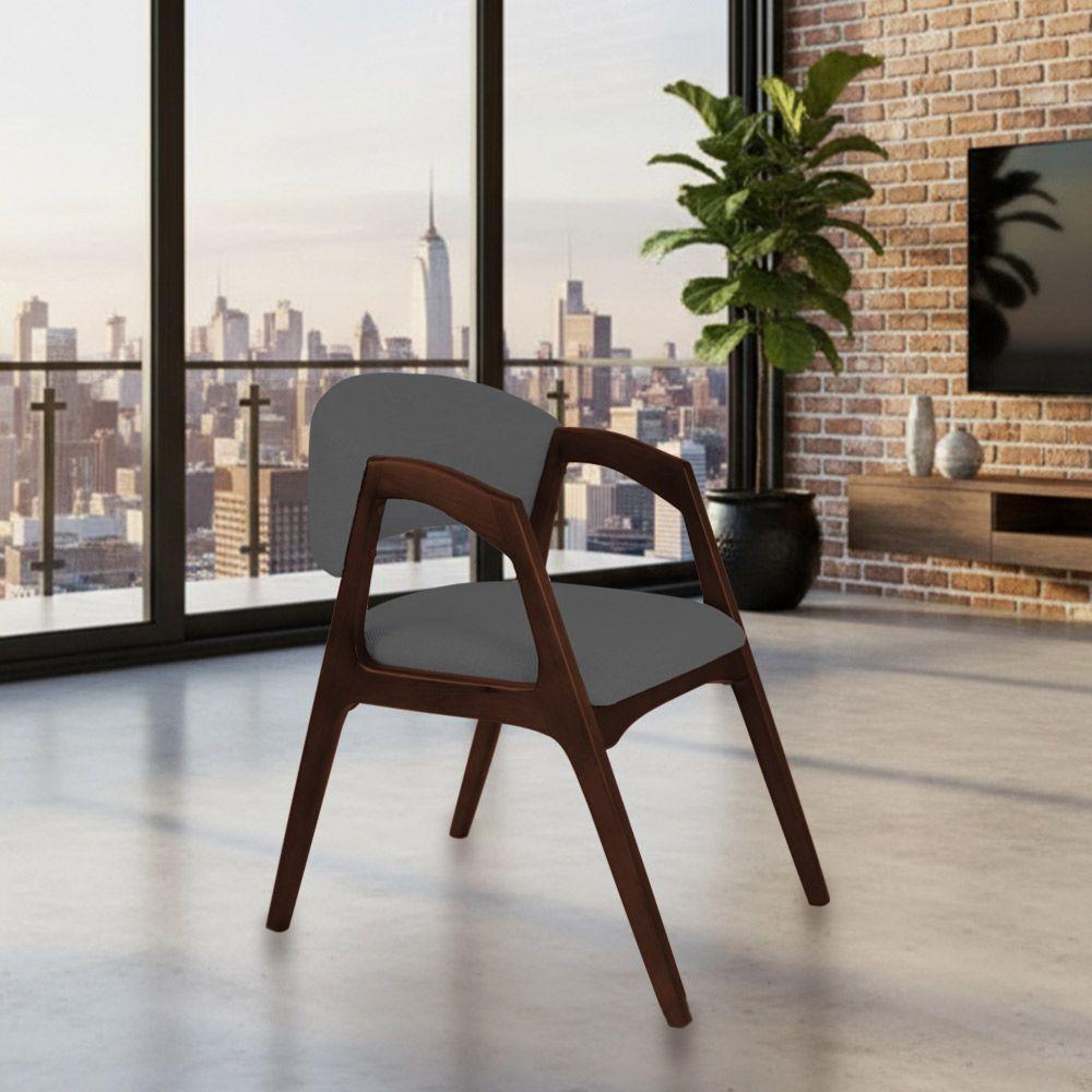 Kit 4 Cadeiras De Jantar Gabriela Em Madeira E Mdf Castanho Linho Cinza Grafite - 2