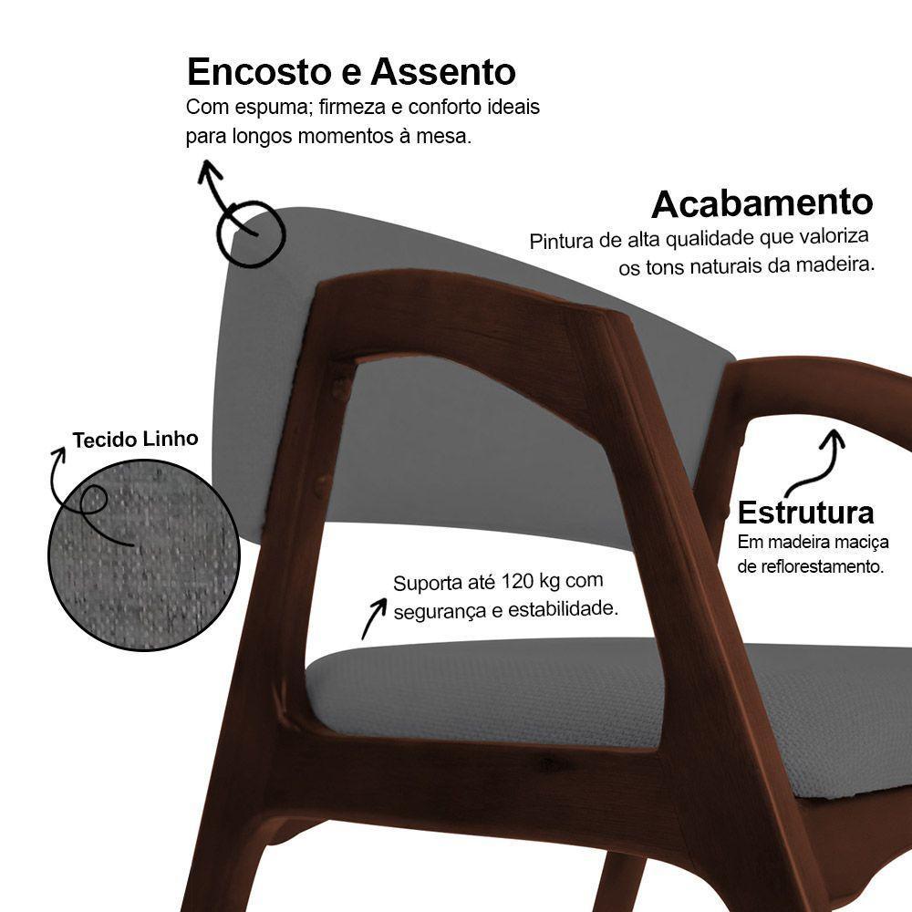 Kit 4 Cadeiras De Jantar Gabriela Em Madeira E Mdf Castanho Linho Cinza Grafite - 3
