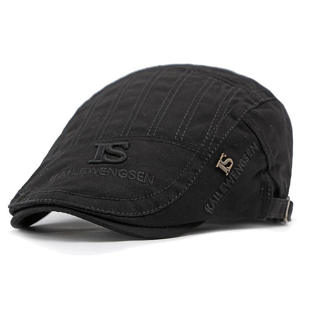 Boina Estilo Britânico Retro Tecido Texturizado Casual Com Bordado Primavera/verão Preto - 1