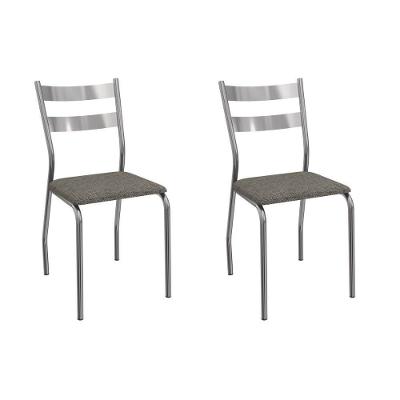 Cadeira Sala De Jantar Bali 2c141cr Aço Kit 2 Un Cromado-linho Escuro - Kappesberg