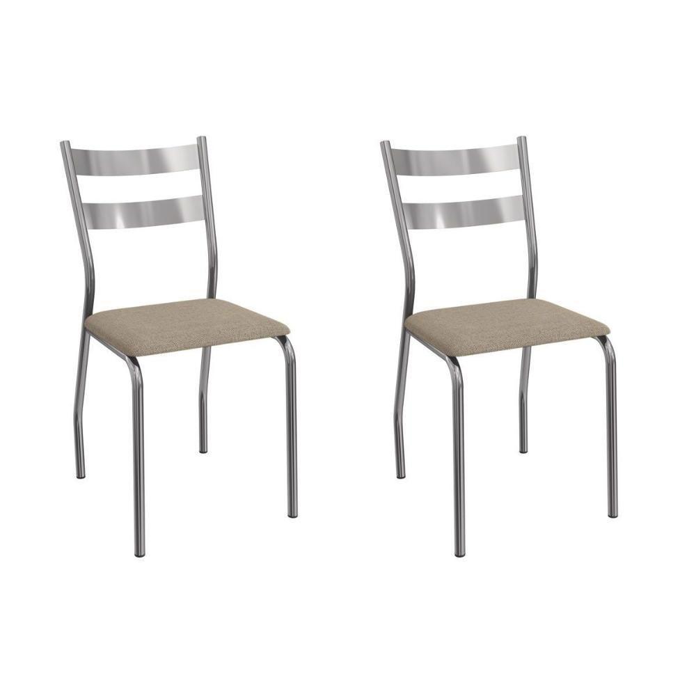 Cadeira Sala De Jantar Bali 2c141cr Aço Kit 2 Un Cromado-linho Bege Fendi - Kappesberg - 1