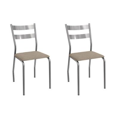 Cadeira Sala De Jantar Bali 2c141cr Aço Kit 2 Un Cromado-linho Bege Fendi - Kappesberg