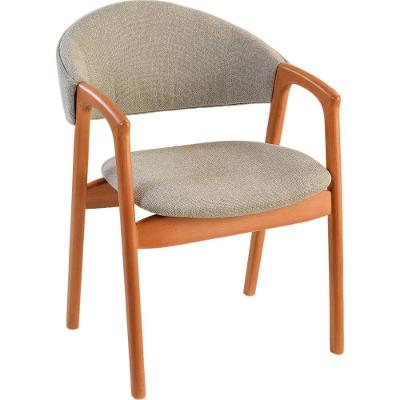 Cadeira Jantar Pietra Poltrona Com Braço Madeira Maciça Amêndoa Estofada Em Linho Cinza Claro Encosto Curvo Moderna