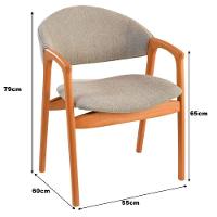 Cadeira Jantar Pietra Poltrona Com Braço Madeira Maciça Amêndoa Estofada Em Linho Cinza Claro Encosto Curvo Moderna - 2