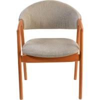 Cadeira Jantar Pietra Poltrona Com Braço Madeira Maciça Amêndoa Estofada Em Linho Cinza Claro Encosto Curvo Moderna - 3