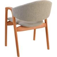 Cadeira Jantar Pietra Poltrona Com Braço Madeira Maciça Amêndoa Estofada Em Linho Cinza Claro Encosto Curvo Moderna - 5