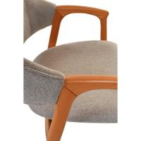 Cadeira Jantar Pietra Poltrona Com Braço Madeira Maciça Amêndoa Estofada Em Linho Cinza Claro Encosto Curvo Moderna - 7