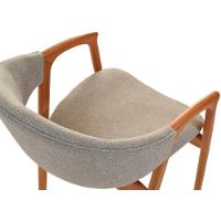 Cadeira Jantar Pietra Poltrona Com Braço Madeira Maciça Amêndoa Estofada Em Linho Cinza Claro Encosto Curvo Moderna - 9