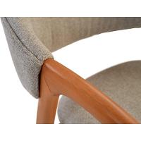 Cadeira Jantar Pietra Poltrona Com Braço Madeira Maciça Amêndoa Estofada Em Linho Cinza Claro Encosto Curvo Moderna - 10
