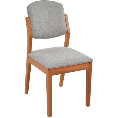 Cadeira Jantar Isadora Madeira Maciça Amêndoa Estofado Linho Cinza Claro