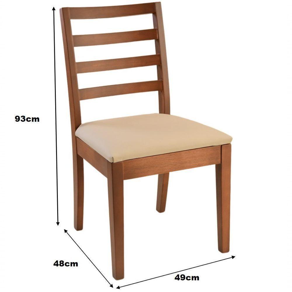Cadeira Jantar Florida Madeira Maciça Castanho Encosto Madeira Assento Corino Areia - 2