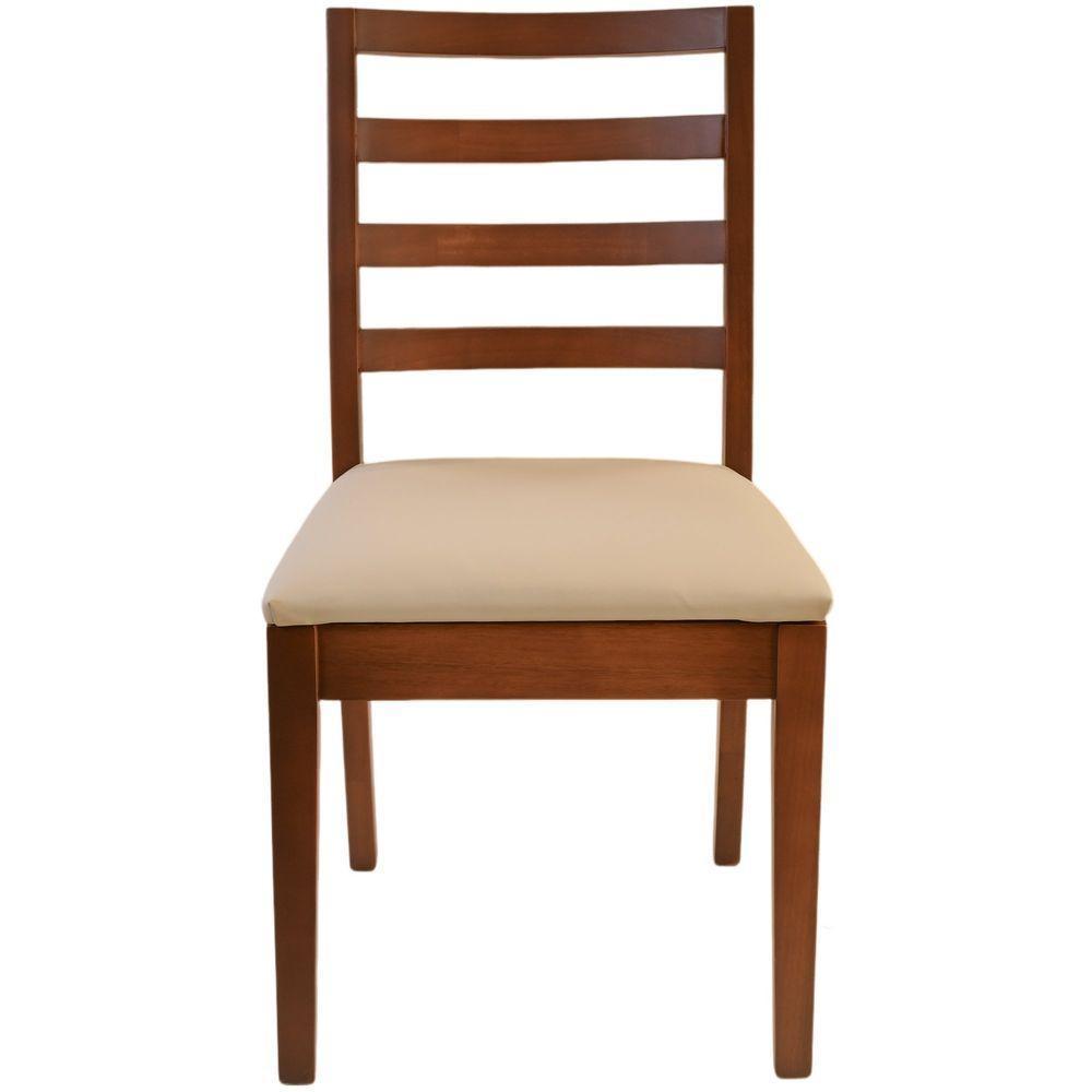 Cadeira Jantar Florida Madeira Maciça Castanho Encosto Madeira Assento Corino Areia - 3