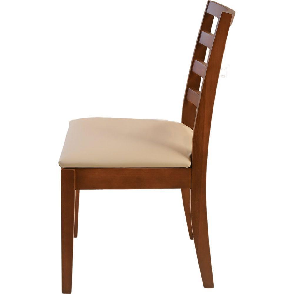 Cadeira Jantar Florida Madeira Maciça Castanho Encosto Madeira Assento Corino Areia - 4