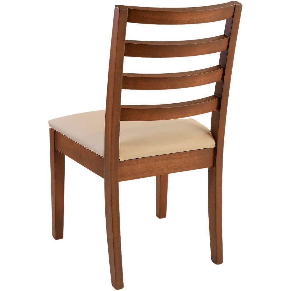 Cadeira Jantar Florida Madeira Maciça Castanho Encosto Madeira Assento Corino Areia - 5
