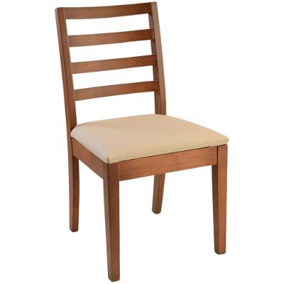 Cadeira Jantar Florida Madeira Maciça Castanho Encosto Madeira Assento Corino Areia