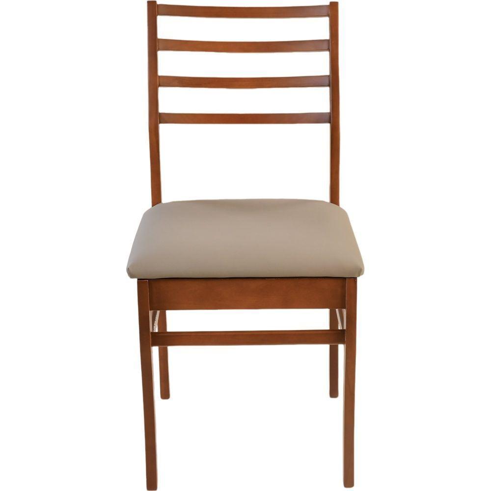 Cadeira Jantar Dubai Madeira Maciça Castanho Encosto Madeira Assento Corino Areia - 4