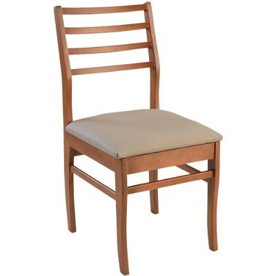 Cadeira Jantar Dubai Madeira Maciça Castanho Encosto Madeira Assento Corino Areia