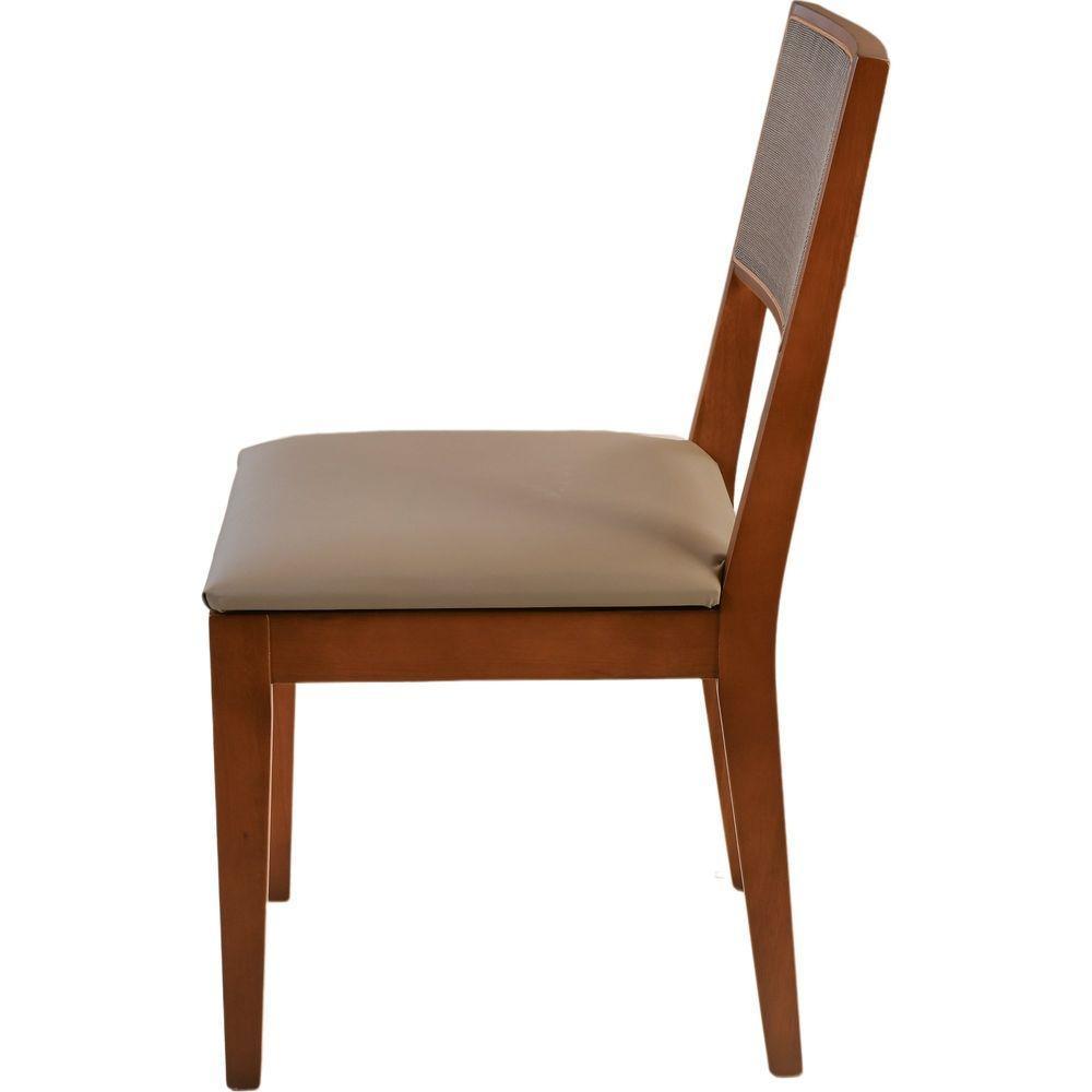 Cadeira Jantar Alice Madeira Maciça Castanho Tela Sling Marrom Assento Corino Areia - 4