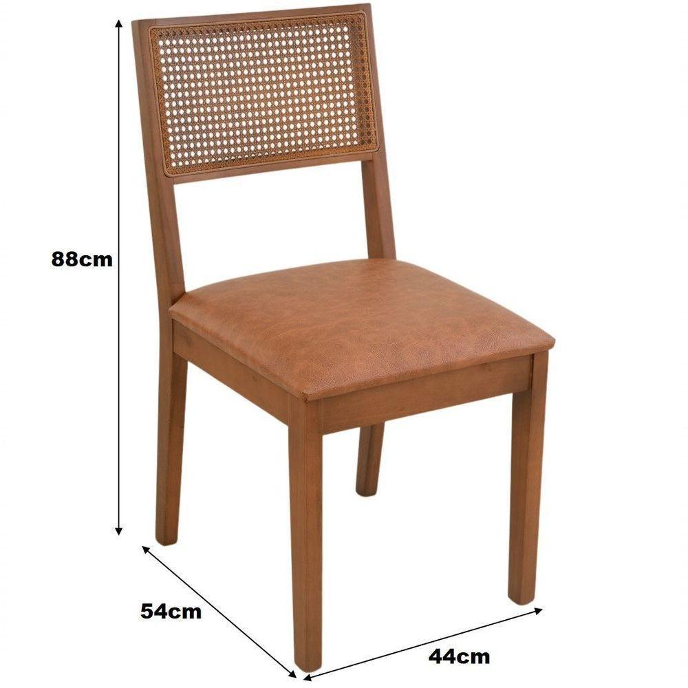 Cadeira Jantar Alice Madeira Maciça Castanho Encosto Palha Sextavada Castanho Assento Corino Caramelo Mescla - 2