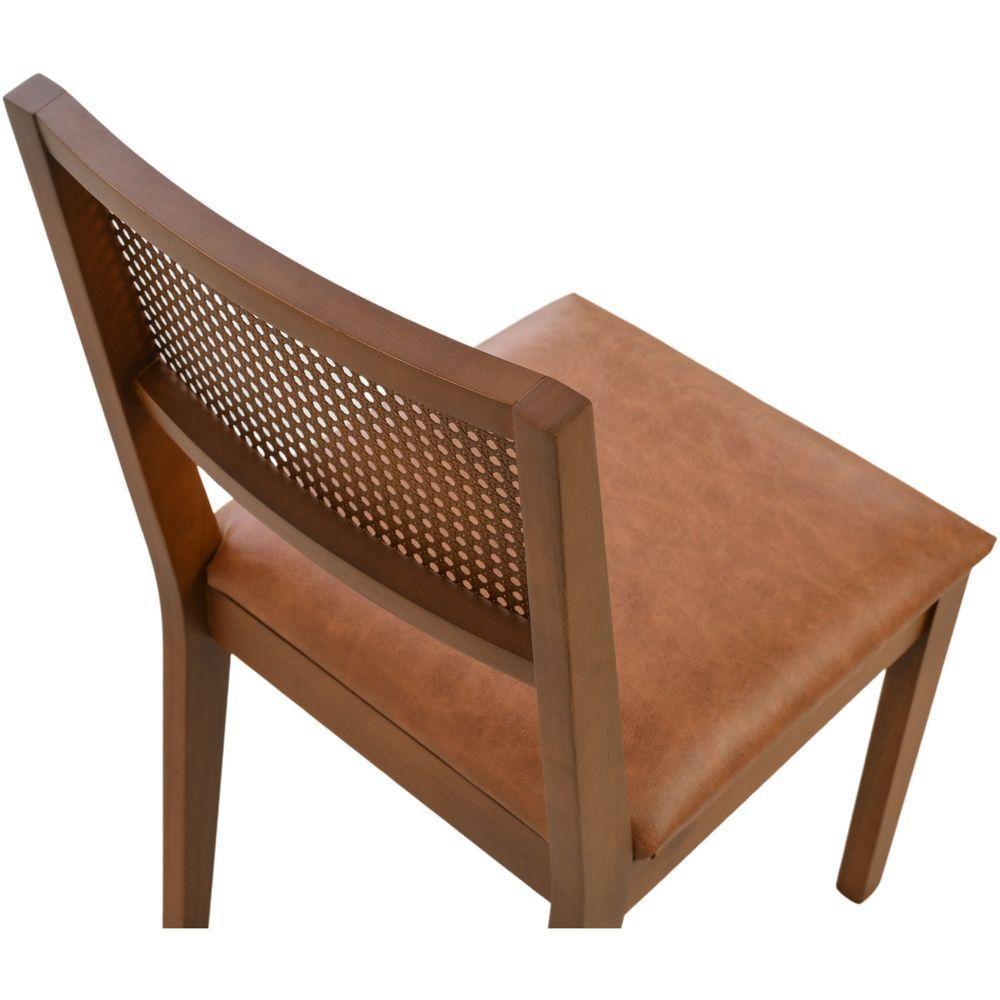 Cadeira Jantar Alice Madeira Maciça Castanho Encosto Palha Sextavada Castanho Assento Corino Caramelo Mescla - 6