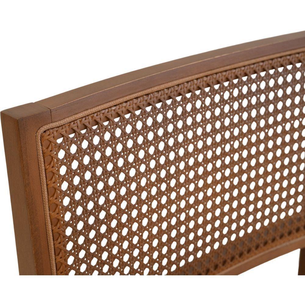 Cadeira Jantar Alice Madeira Maciça Castanho Encosto Palha Sextavada Castanho Assento Corino Caramelo Mescla - 7