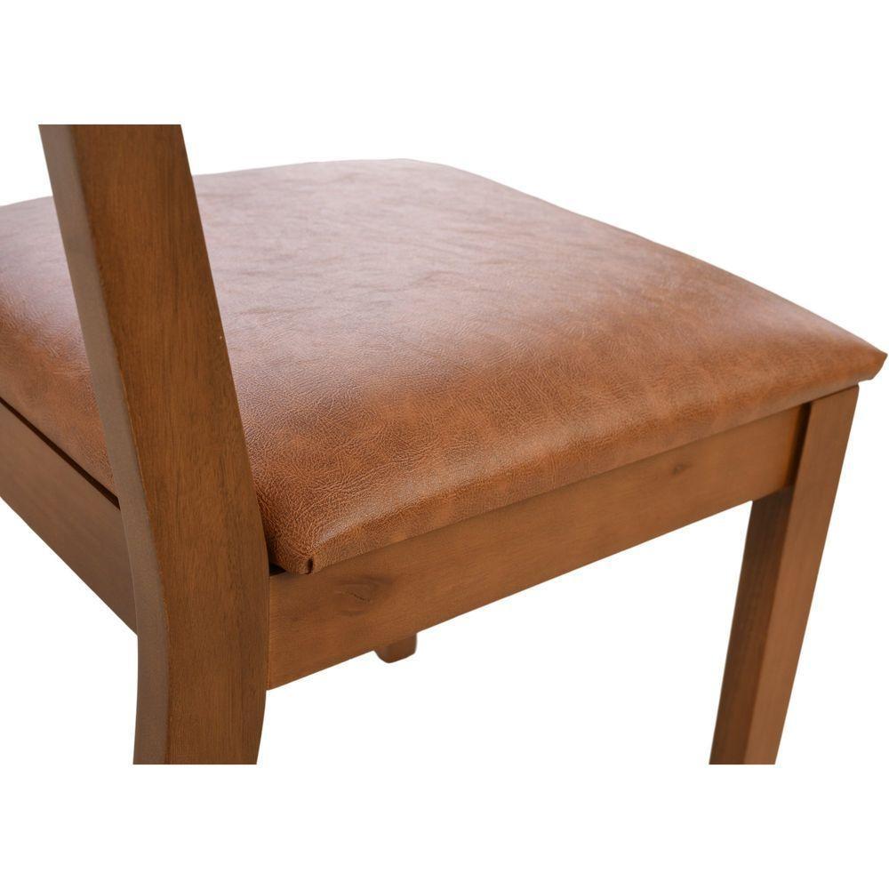 Cadeira Jantar Alice Madeira Maciça Castanho Encosto Palha Sextavada Castanho Assento Corino Caramelo Mescla - 8