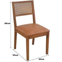 Cadeira Jantar Alice Madeira Maciça Castanho Encosto Palha Sextavada Castanho Assento Corino Caramelo Mescla - 2