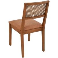 Cadeira Jantar Alice Madeira Maciça Castanho Encosto Palha Sextavada Castanho Assento Corino Caramelo Mescla - 3